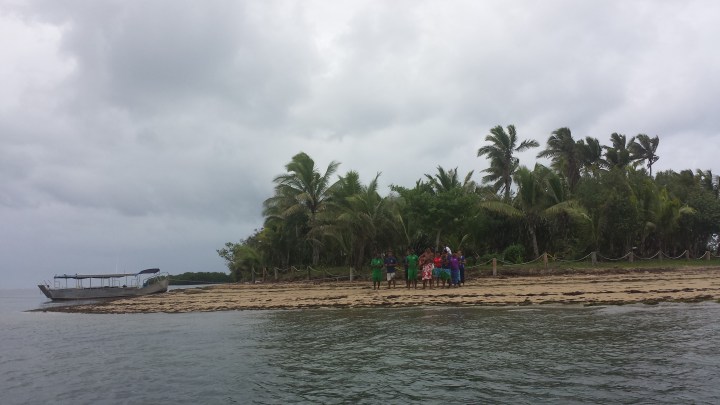 The staff welcoming us to Robinson Crusoe with a song